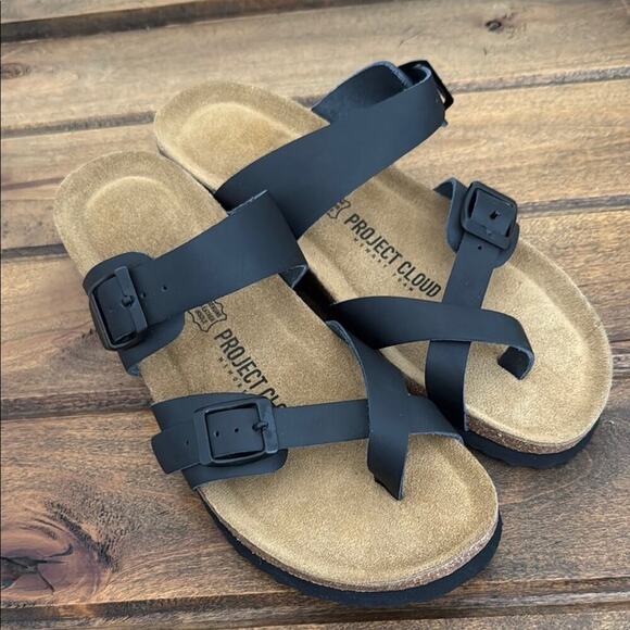 Project cloud, leather Black Strappy Sandals nwt - Picture 1 of 12